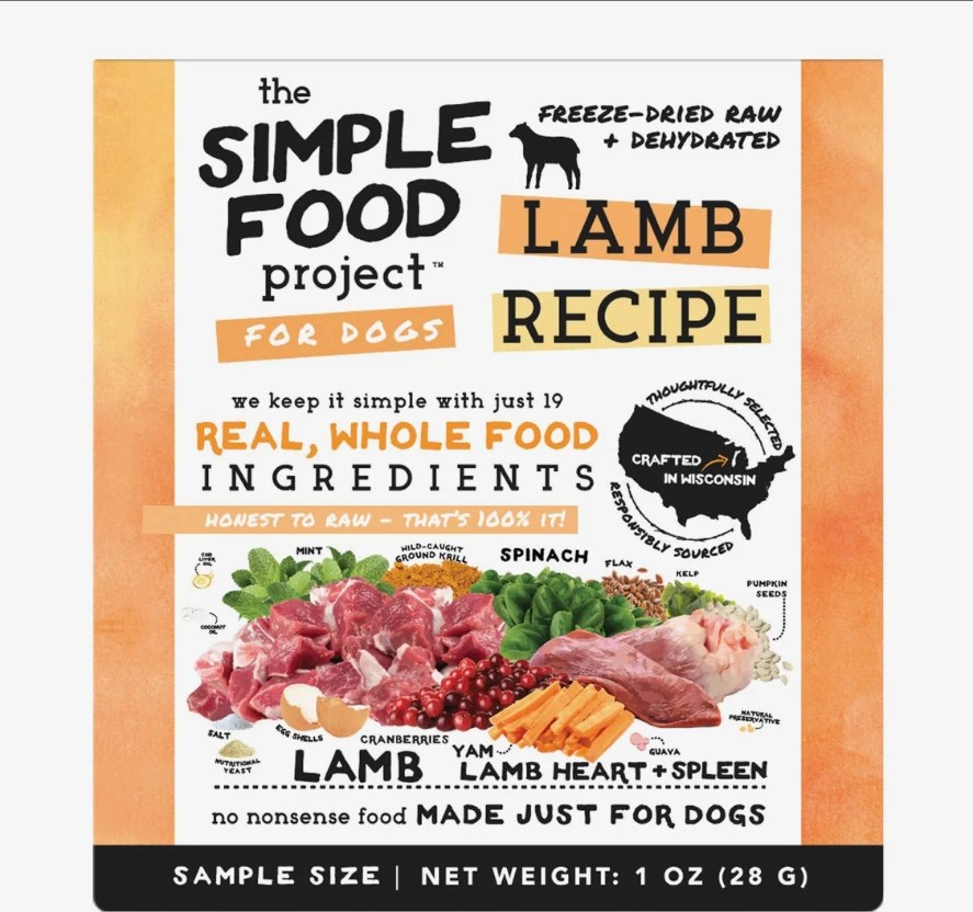 The Simple Food Project Lamb freeze-dried raw and dehydrated dog food package