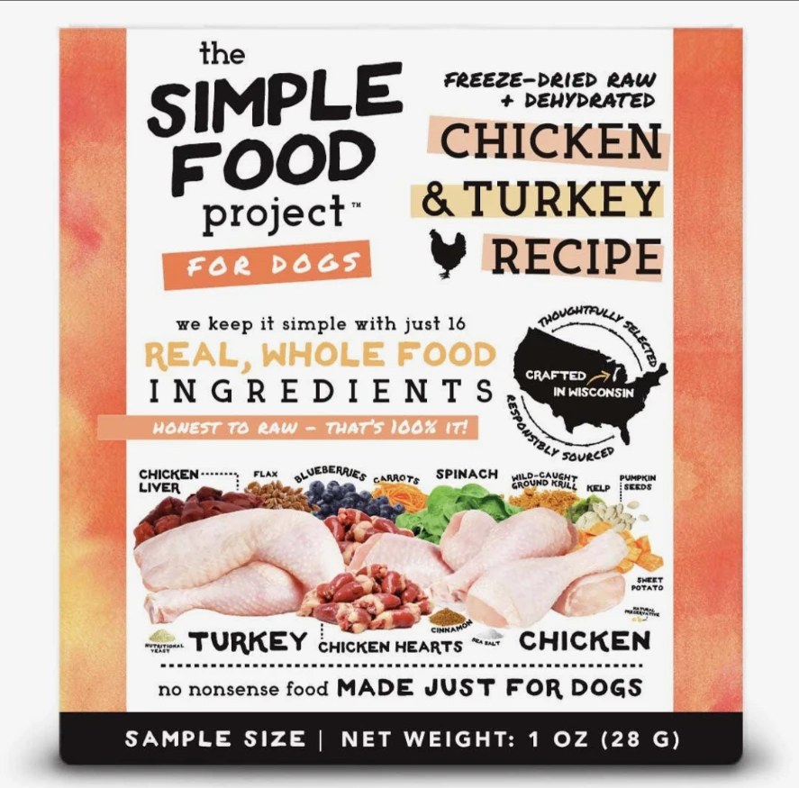 The Simple Food Project Chicken & Turkey freeze-dried raw and dehydrated dog food package