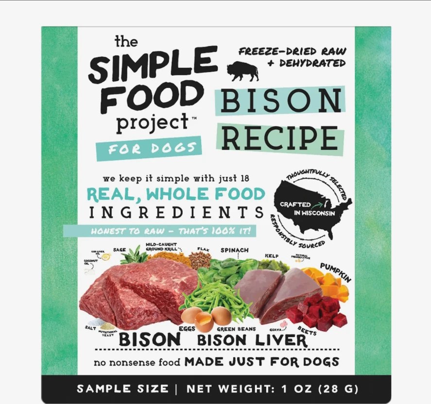The Simple Food Project Bison freeze-dried raw and dehydrated dog food package