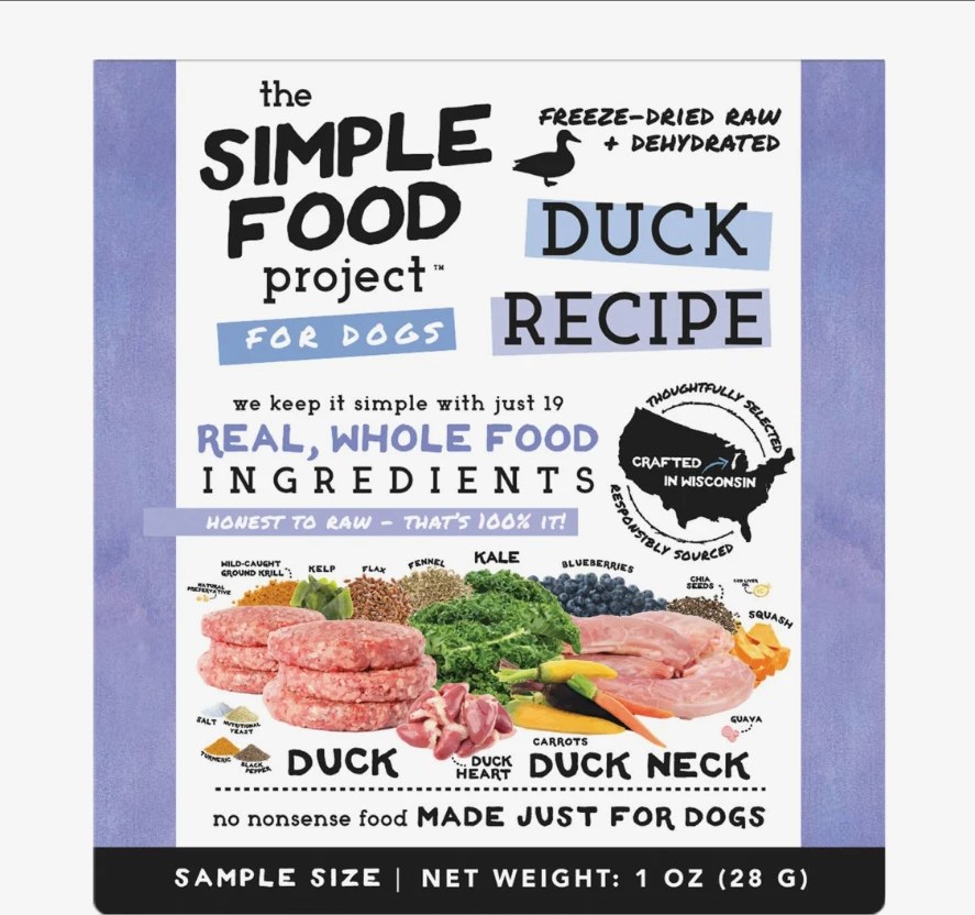 The Simple Food Project Duck freeze-dried raw and dehydrated dog food package