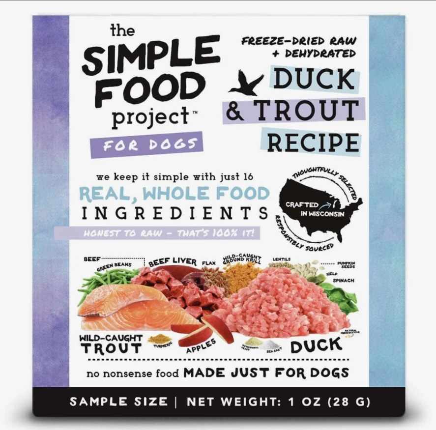 The Simple Food Project Duck & Trout freeze-dried raw and dehydrated dog food package