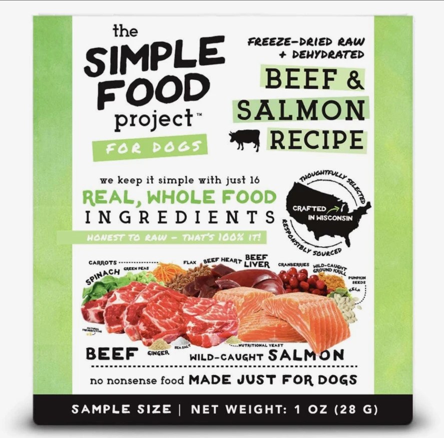 The Simple Food Project Beef & Salmon freeze-dried raw and dehydrated dog food package